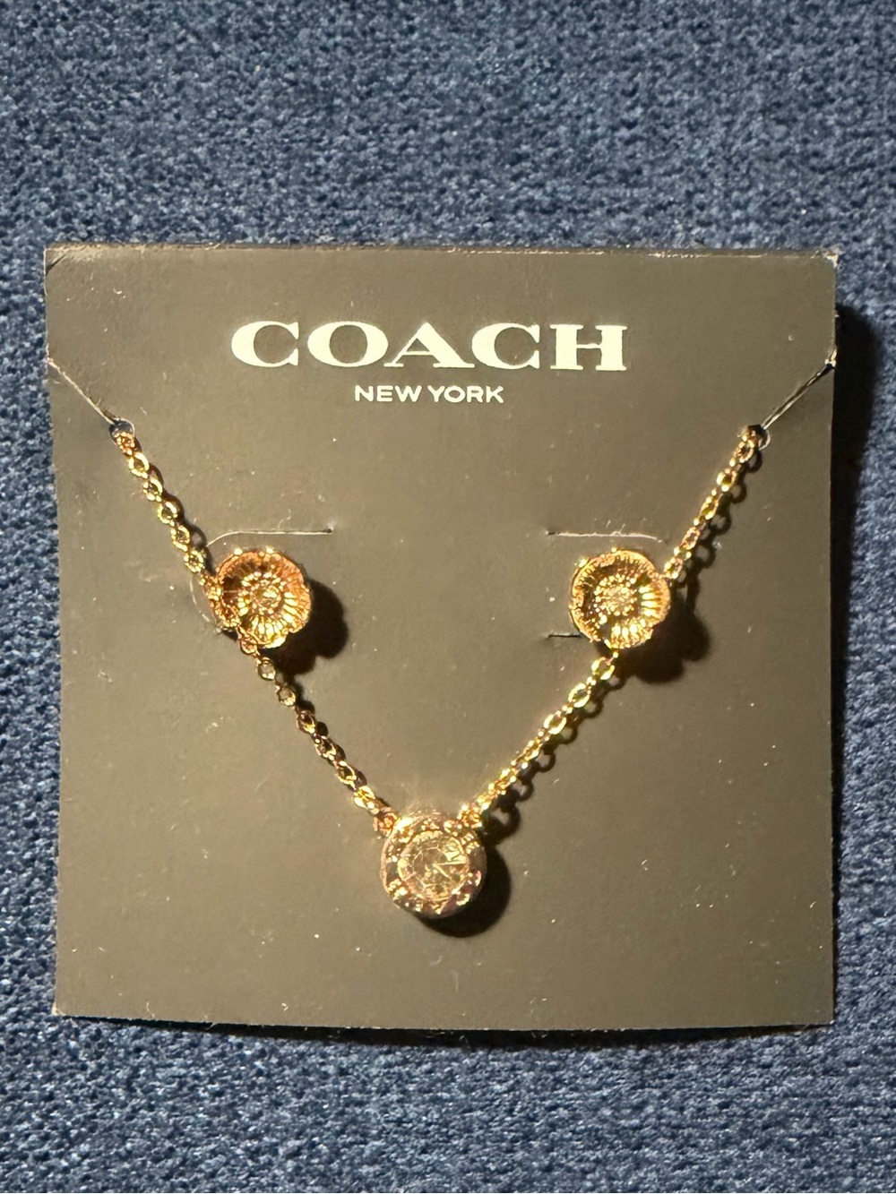 Coach Gold-Tone Crystal Disc Necklace and Stud Earrings Set